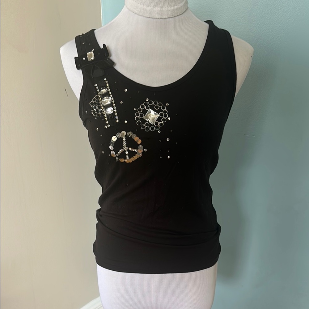 Rouge! Black and Silver Embellished Asymmetrical Tank Top